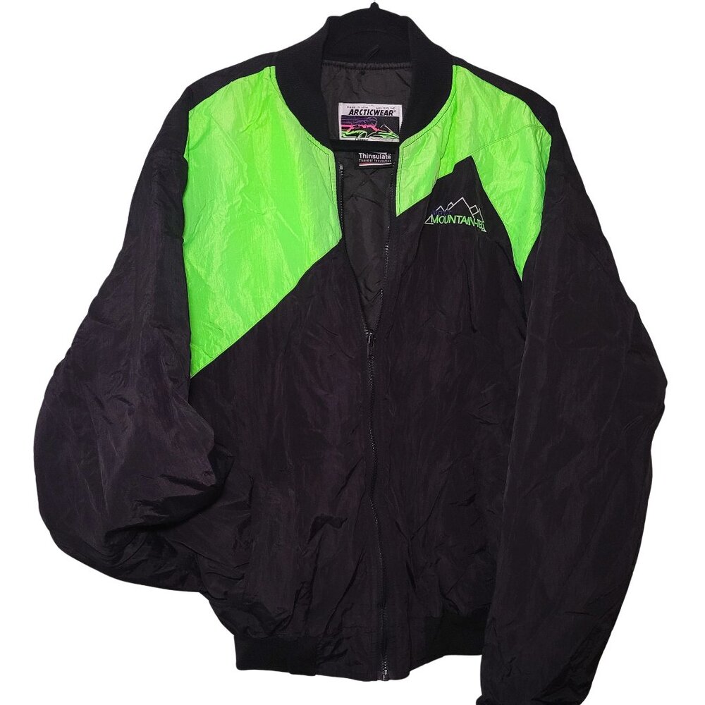 Arctic Cat ArcticWear Black Neon Windbreaker Zipout 90s Vintage, Large Tall